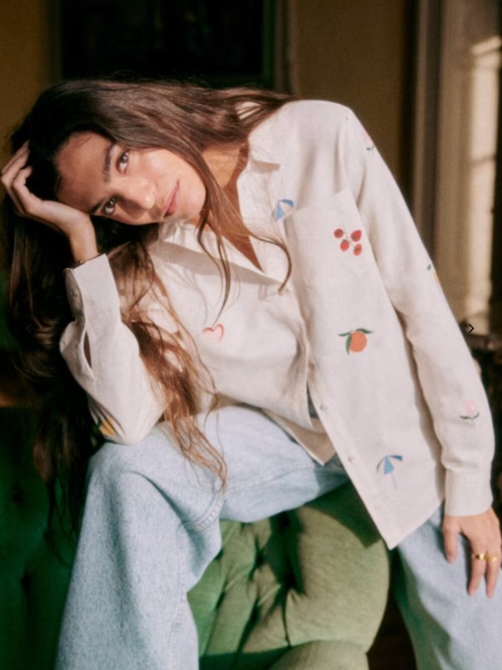 Sezane Embroidered Tomboy Shirt Italie 34 - Picture 2 of 6